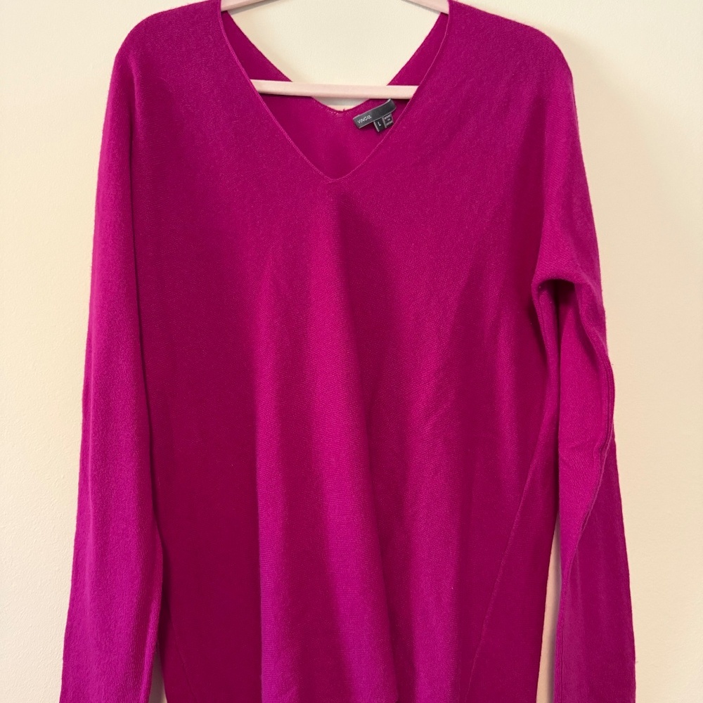 Vince Cashmere Double V-Neck Sweater Magenta L